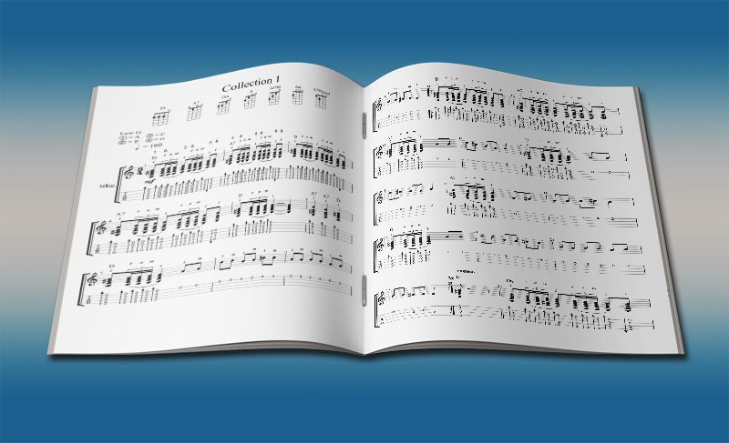 Image of open book with collection 1 music and tabs showing
